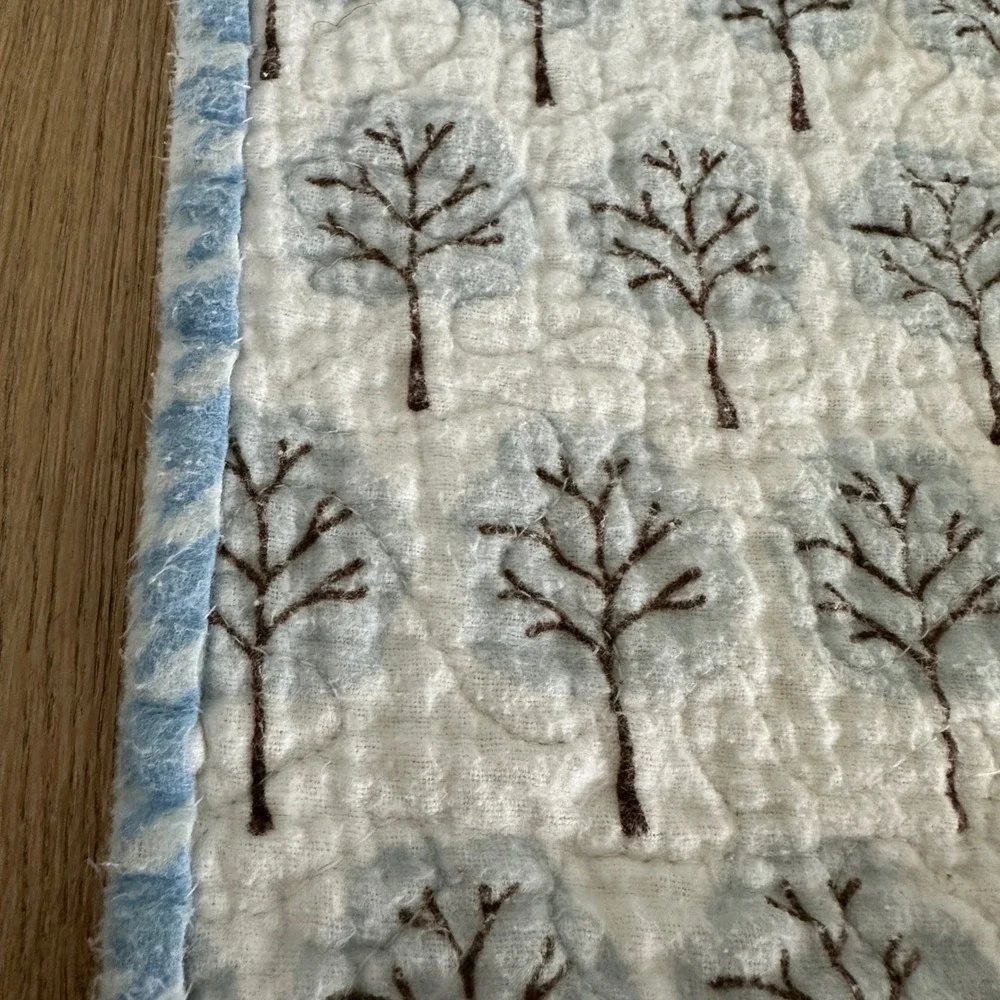 Handmade Monkey Pixel Block Quilt Small Baby Blanket Wall Hanging Blue Brown 21